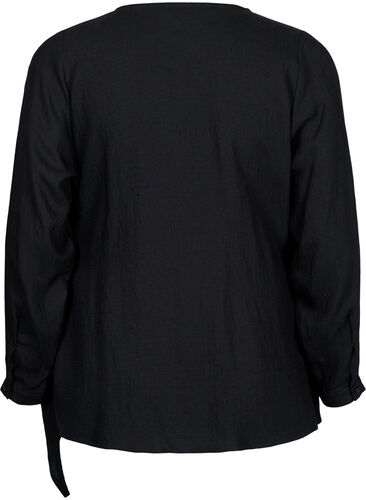 Langermet bluse i viskose med omslagslook, Black, Packshot image number 1