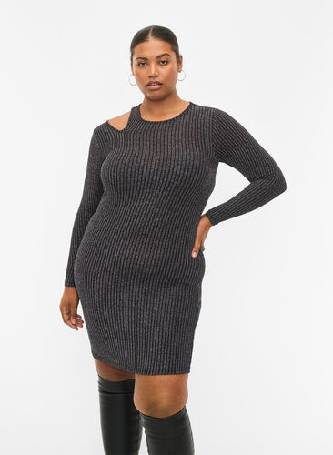 Kjole med lange ermer og glitter, B.w. Silver Stripes, Model image number 0