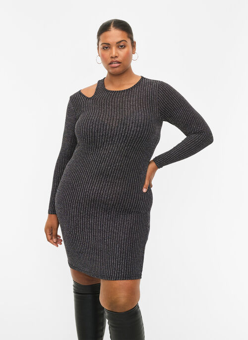 Kjole med lange ermer og glitter, B.w. Silver Stripes, Model