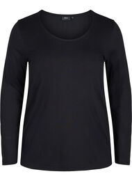 Ensfarget basisbluse i bomull, Solid Black