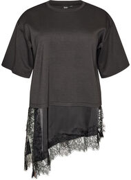 Jerseybluse med lag-p&aring;-lag-look og blonder, Svart