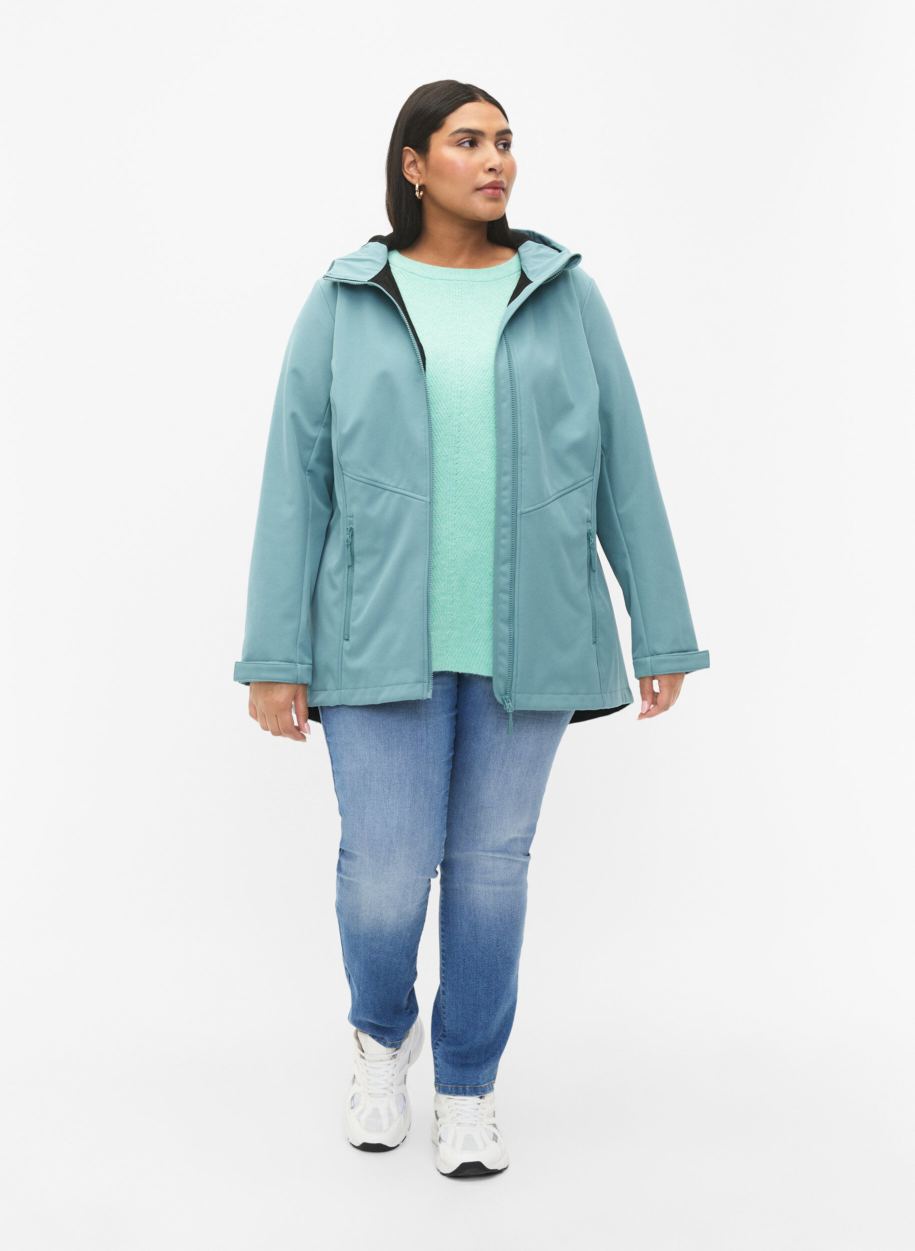 Zizzi Kort softshell jakke med lommer, Arctic, Model image number 2