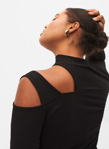 Langermet bluse med utskjæringer, Black, Model image number 3