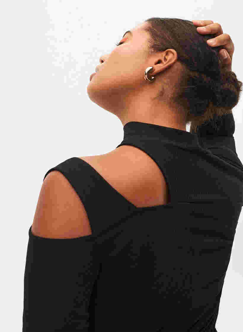 Langermet bluse med utskjæringer, Black, Model image number 3