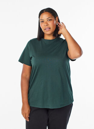 Zizzi Basic T-skjorte i bomull med rund hals, Grønn, Model image number 0