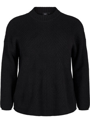 Zizzi Genser med stripemønster og lange ermer, Black Mel., Packshot image number 0