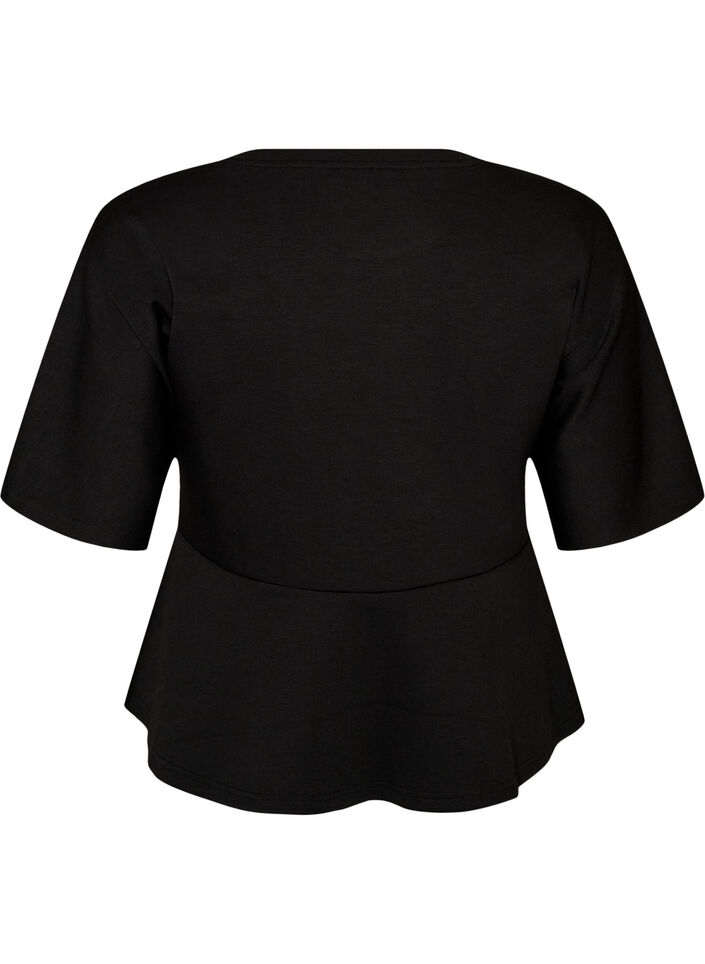 Peplumbluse med albuelange ermer, Svart, Packshot image number 1