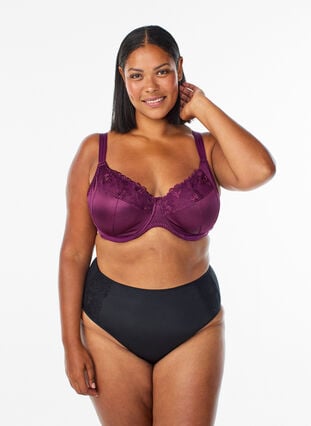 Zizzi Heldekkende BH med høy støtte og blonder detaljer, Lilla, Model image number 1