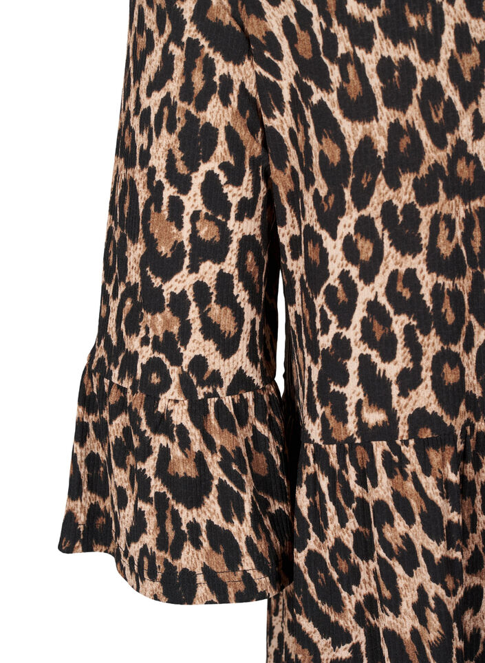 Kort A-linje kjole med leopardmønster, Brun, Packshot image number 3