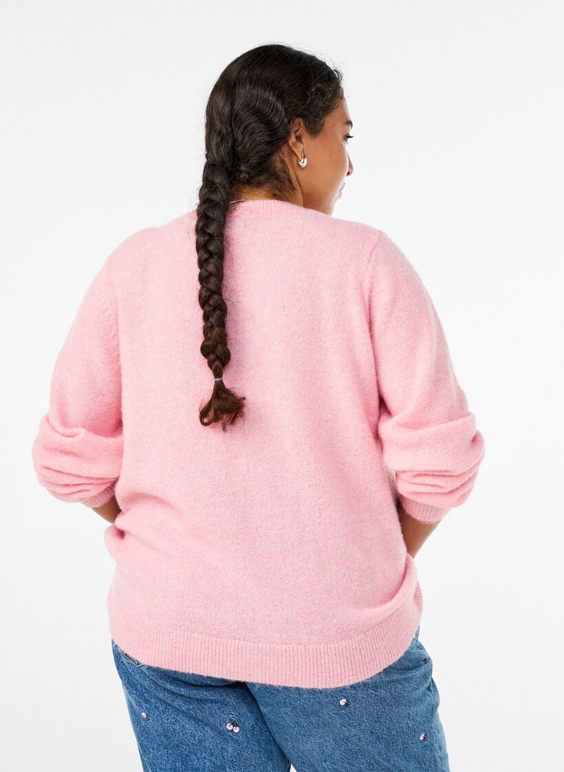Strikket cardigan med ull og knapper, Rosa, Model image number 2