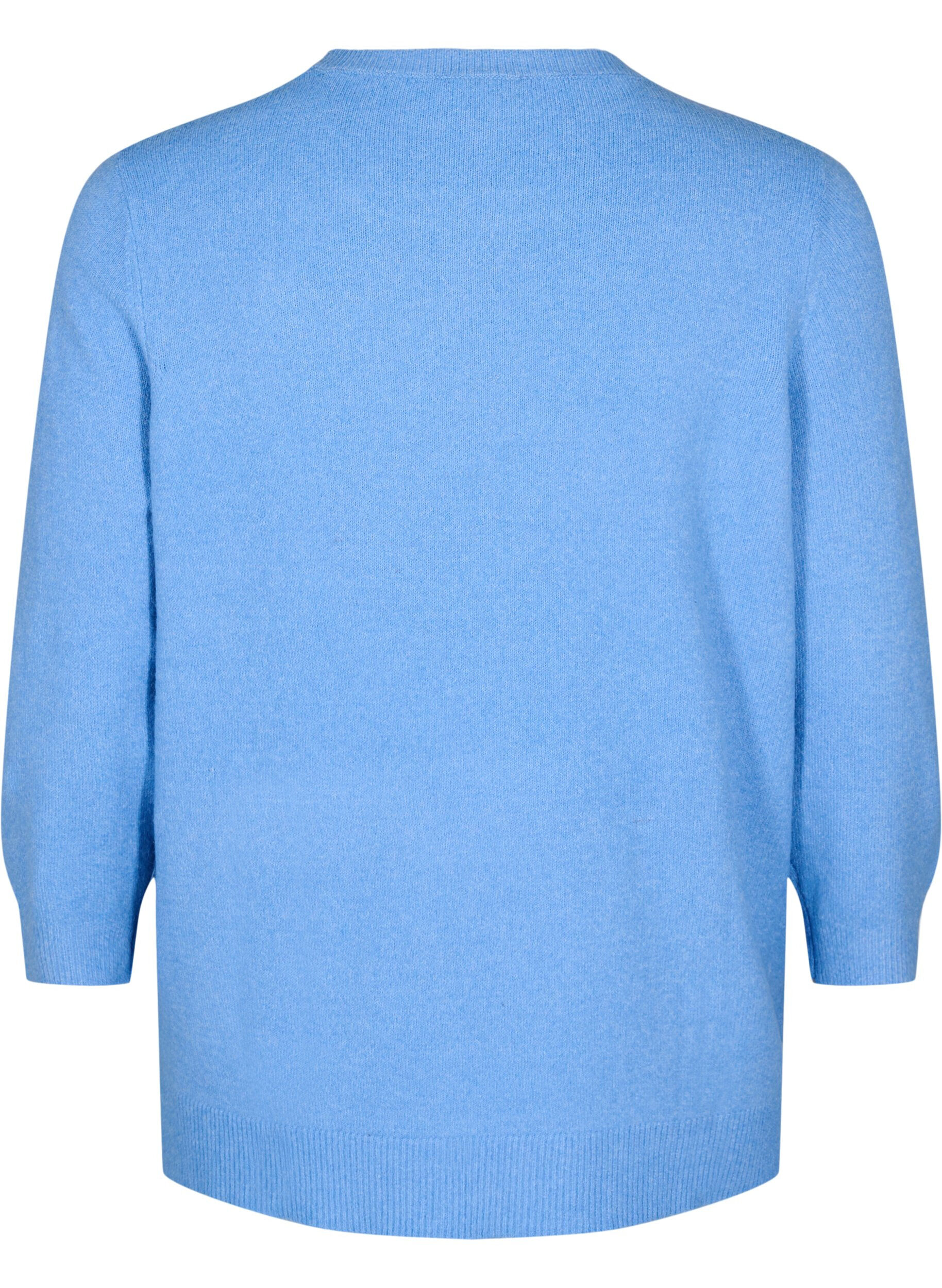 Zizzi Strikket bluse med blomster og 3/4 ermer, Della R. Blue Mel., Packshot image number 1