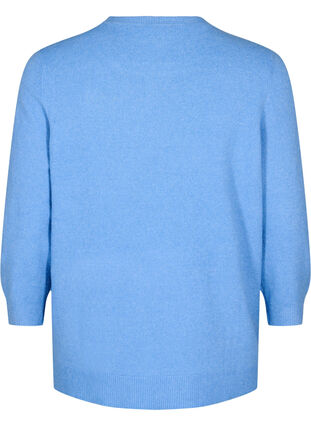 Zizzi Strikket bluse med blomster og 3/4 ermer, Della R. Blue Mel., Packshot image number 1