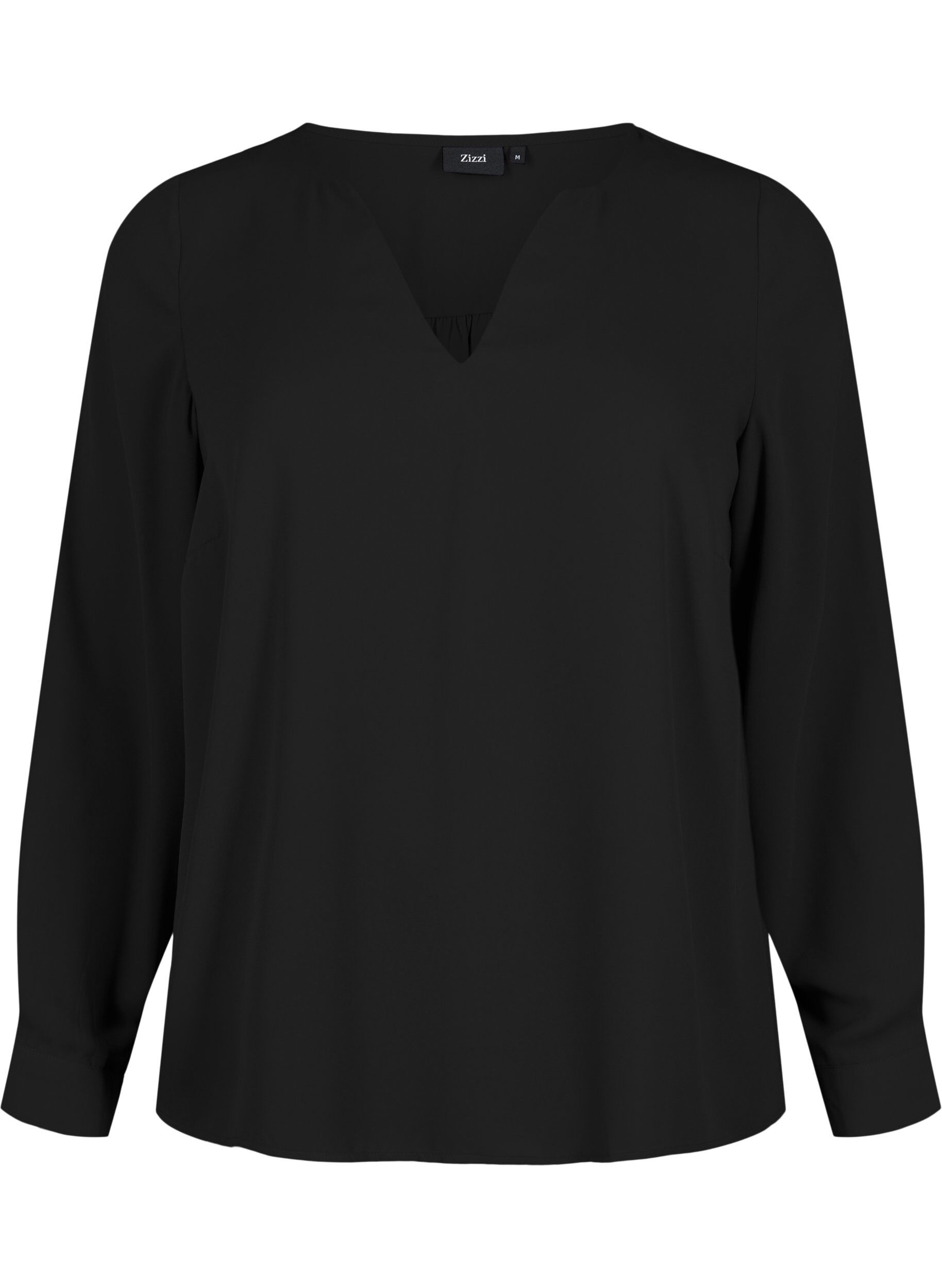 Zizzi Bluse med lange ermer og rynker p&aring; ryggen, Black, Packshot image number 0