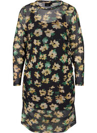 Tettsittende meshkjole med 3/4-ermer, Yellow Green AOP