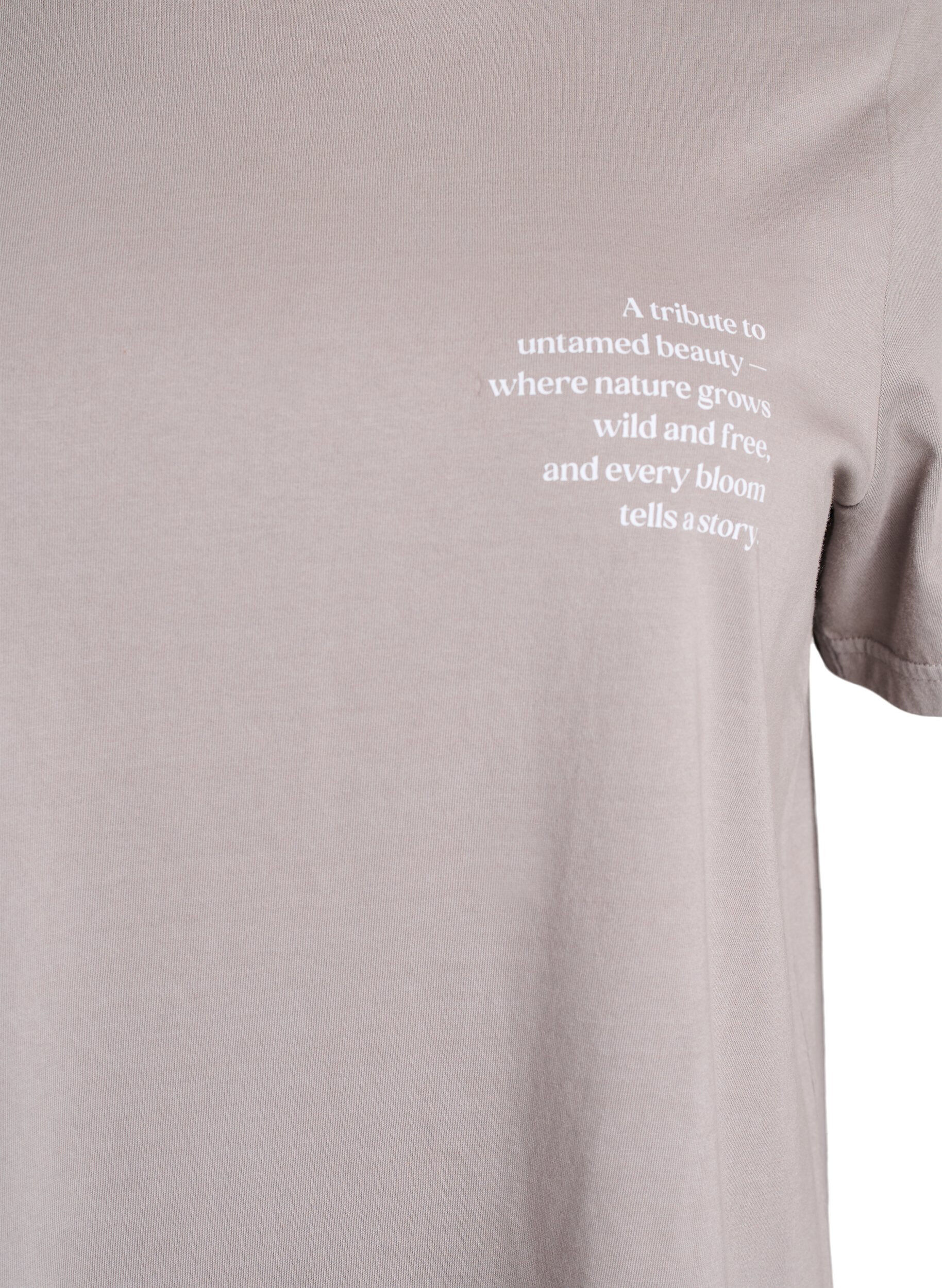 Zizzi Bomulls T-skjorte med trykk foran og bak, Gr&aring;, Packshot image number 2