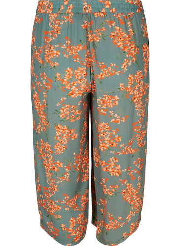 Løse culottebukser i viskose, Balsam Green Flower, Packshot image number 1