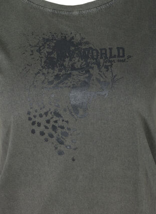 Kortermet T-skjorte med acid wash og smock, Dark grey acid wash, Packshot image number 2