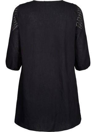Kjole i bomullsblanding med lin og heklede detaljer, Black, Packshot image number 1