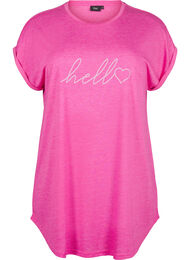Kortermet nattkjole med teksttrykk, Fuchsia Red Mel. Hel