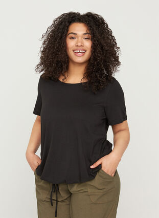 Kortermet T-skjorte med justerbar bunn, Black, Model image number 0