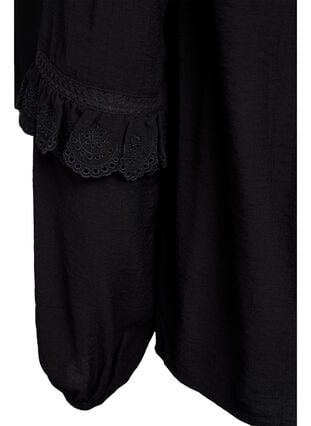 Zizzi Viskose bluse med blonder og volanger, Black, Packshot image number 3