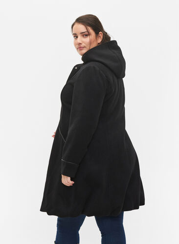 Jakke med ull og hette, Black Solid, Model image number 1