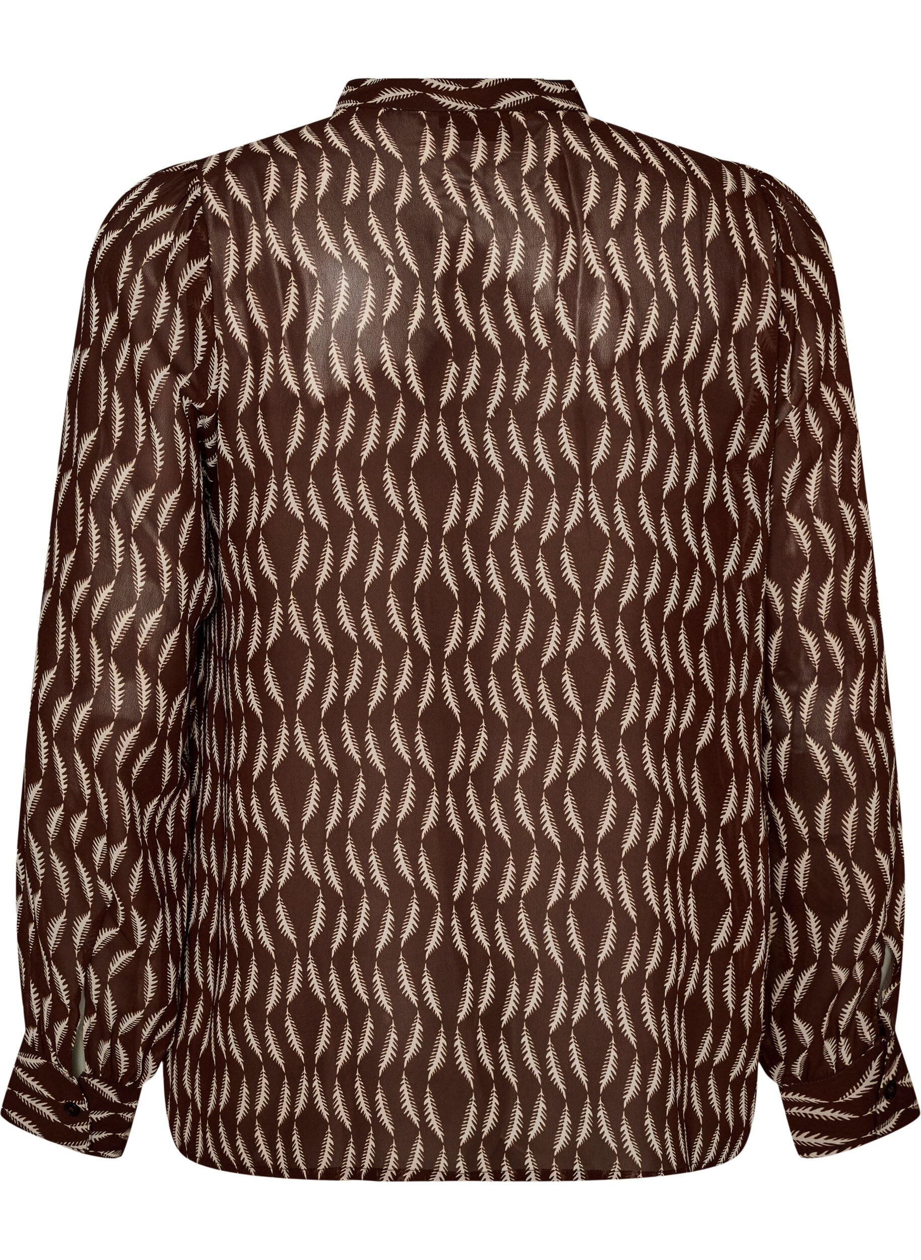 ZizziBluse med heldekkende trykk og kort knappestolpe, Brun, Packshot image number 1