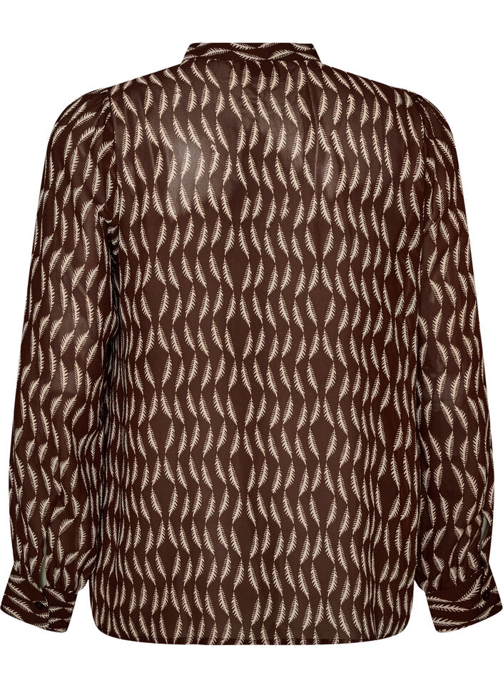 Bluse med heldekkende trykk og kort knappestolpe, Brun, Packshot image number 1
