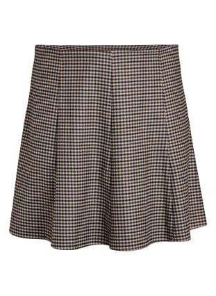 Zizzi Kort A-line skjørt, Brown Check, Packshot image number 0