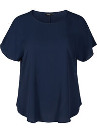 Kortermet bluse med rund hals, Blå Kortermet bluse med rund hals
