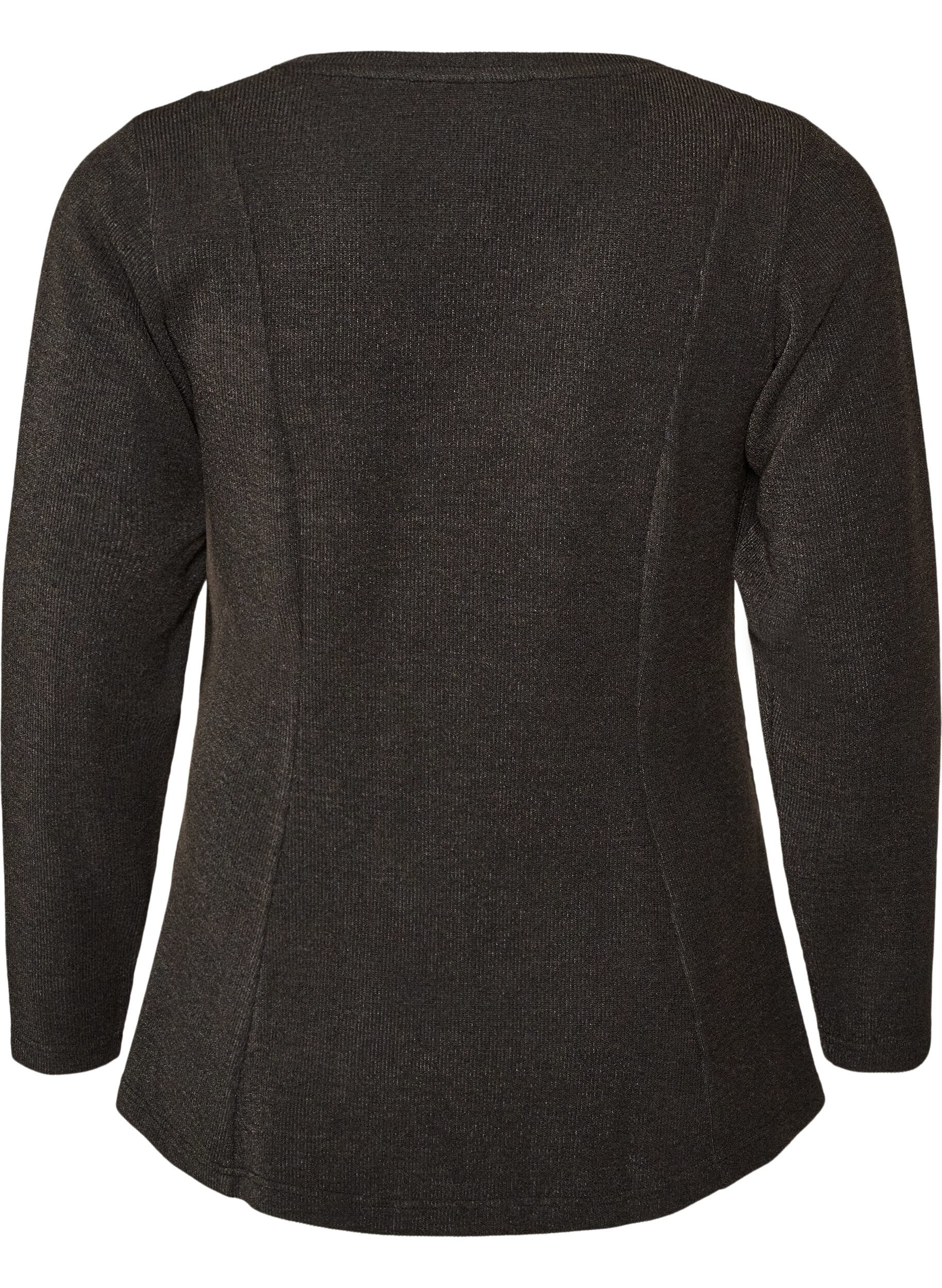 ZizziJersey bluse med ribbet tekstur og A-linje passform, Svart, Packshot image number 1