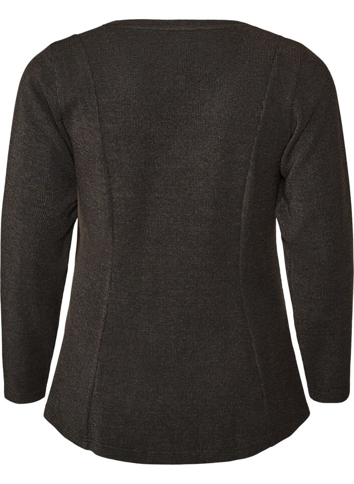 Jersey bluse med ribbet tekstur og A-linje passform, Svart, Packshot image number 1