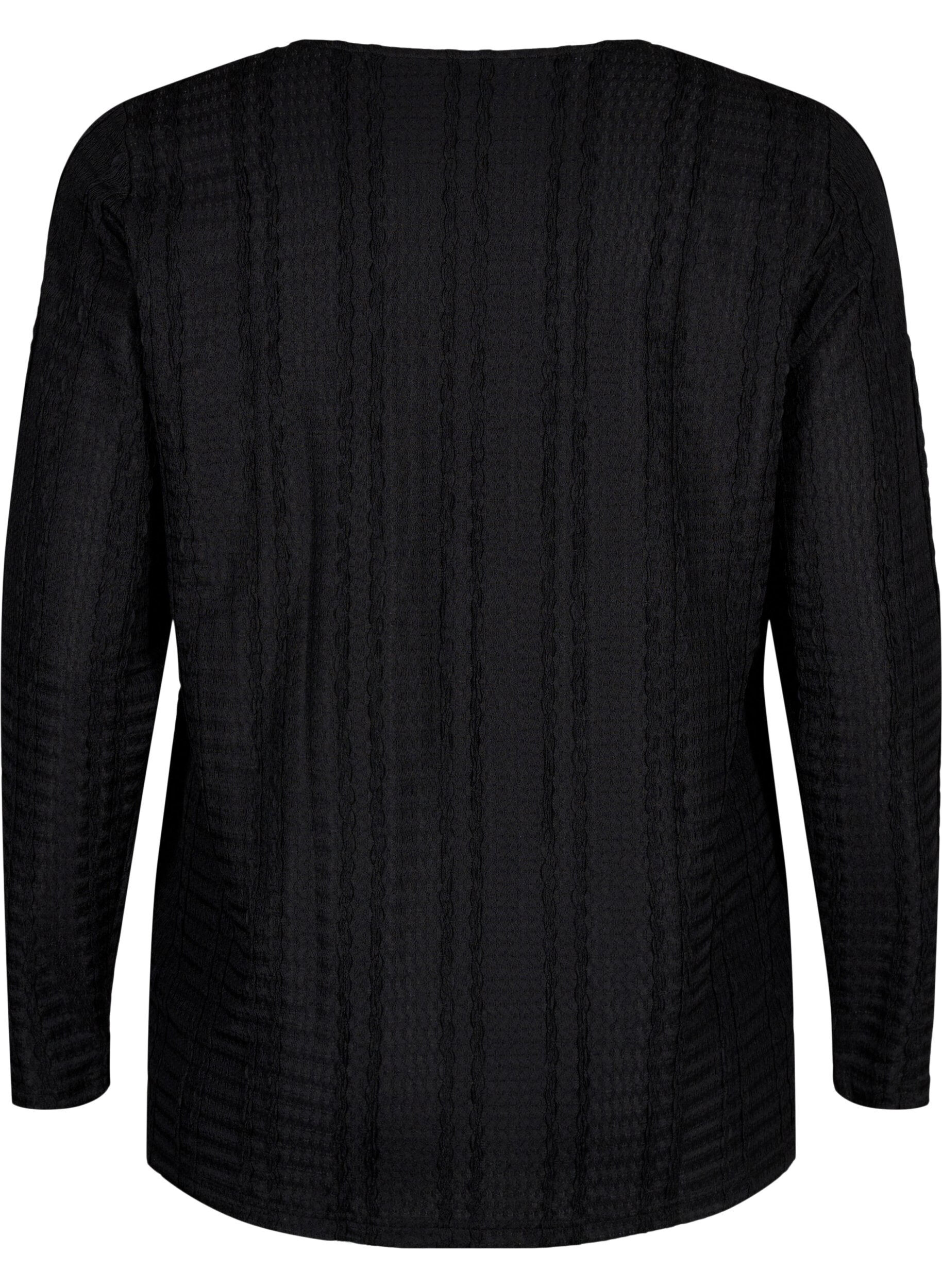 Zizzi Langermet bluse med tekstur, Black, Packshot image number 1