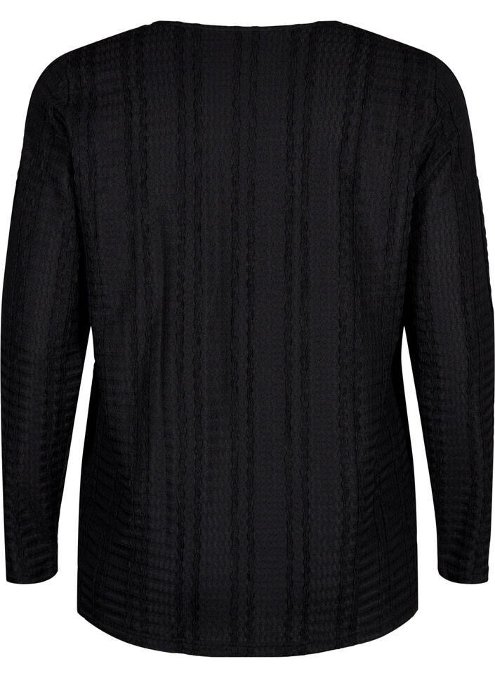 Langermet bluse med tekstur, Black, Packshot image number 1