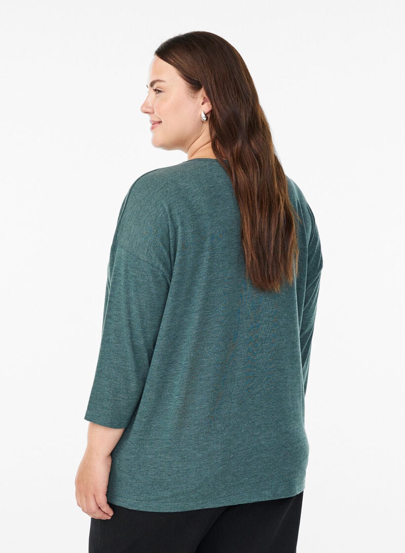 Jersey bluse med 3/4 ermer, Gr&oslash;nn, Model image number 2