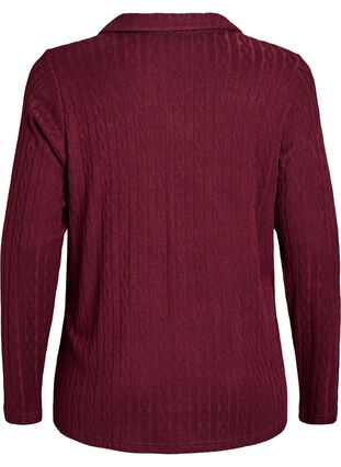 Zizzi Strikkebluse med krage og flettemønster, Mørk Bordeaux, Packshot image number 1