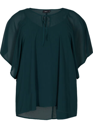 Mønstrete bluse med knyting og korte ermer, Scarab, Packshot image number 0