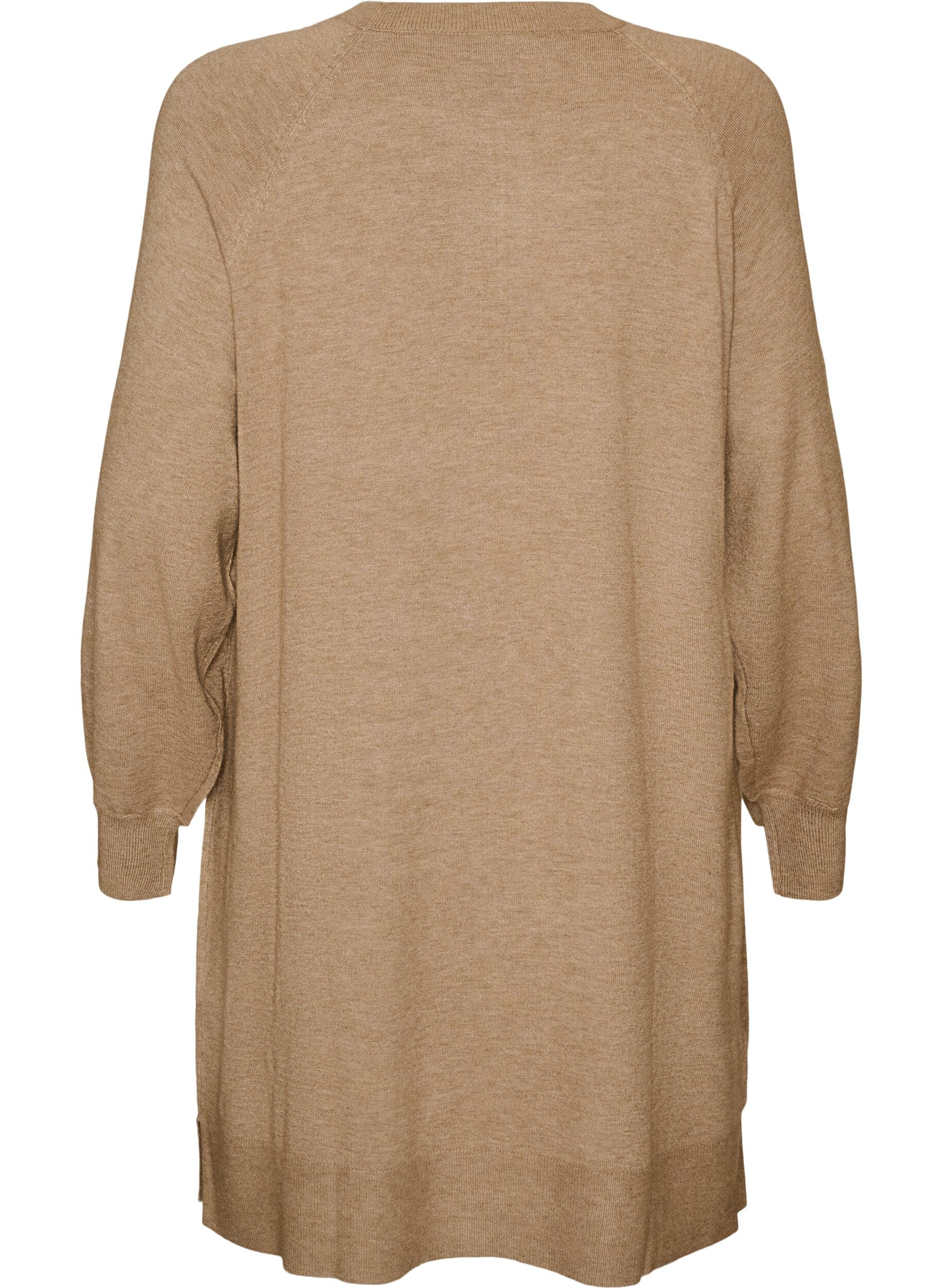 ZizziKort strikkekjole med raglanermer og en midts&oslash;m, Beige, Packshot image number 1