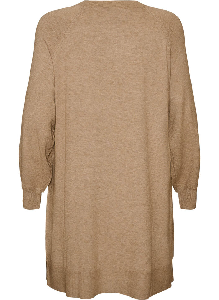 Kort strikkekjole med raglanermer og en midts&oslash;m, Beige, Packshot image number 1