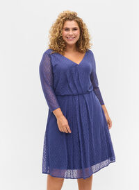 Blondekjole med V-hals og 3/4-ermer, Deep Cobalt, Model