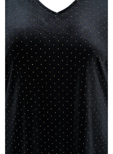 Langermet velourkjole med steiner, Black w. Gold, Packshot image number 2