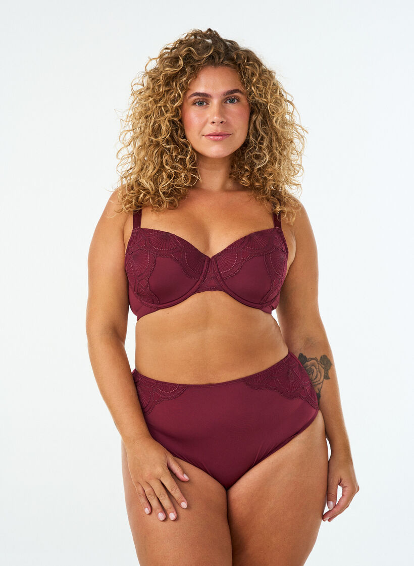 Truser med mesh og kanter i broderte blonder, R&oslash;d, Model image number 0