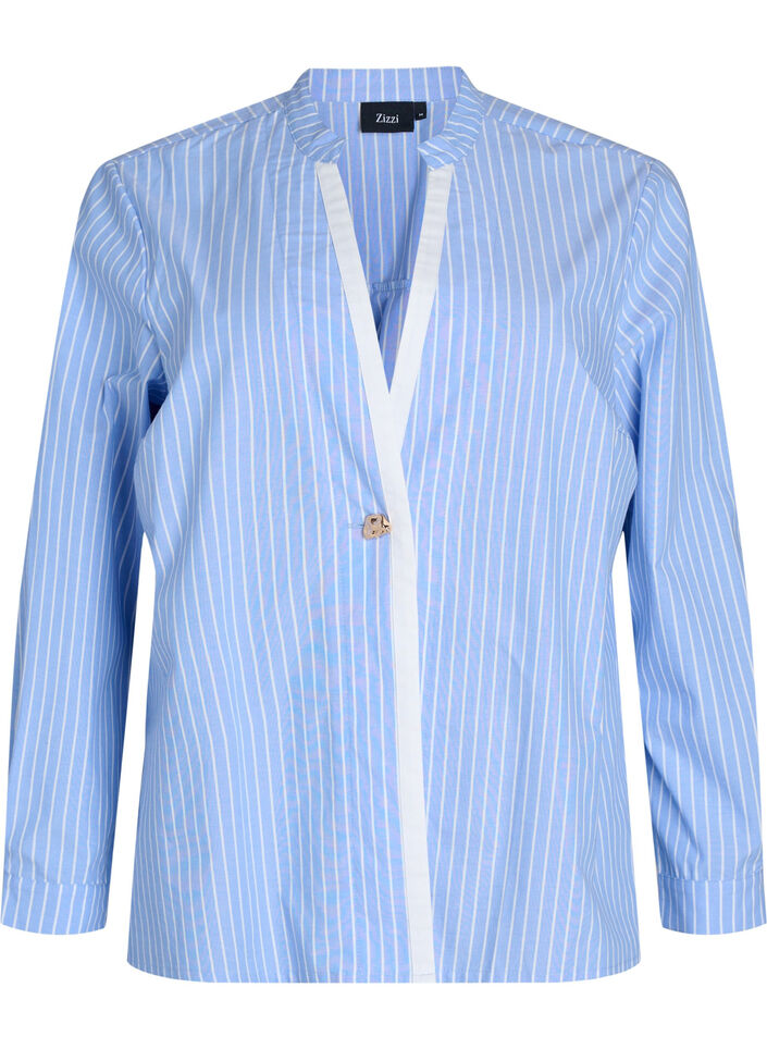 Stripete skjorte med dekorativ lukking, Light Blue Stripe , Packshot