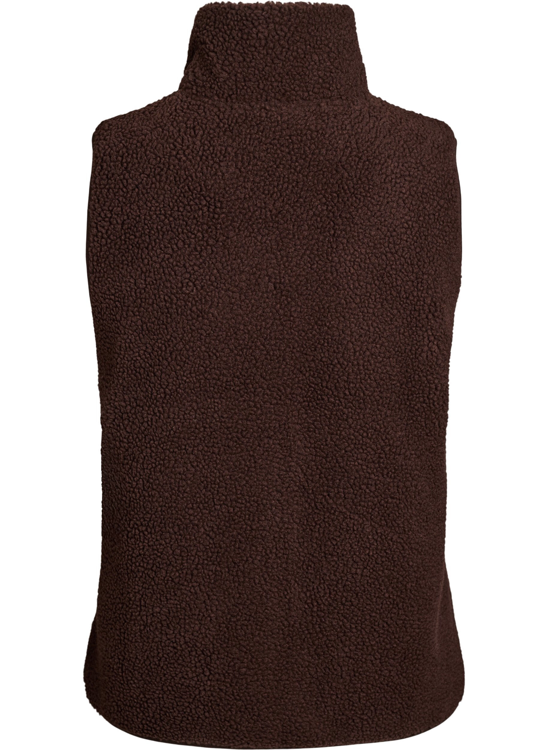 Zizzi Teddy fleece vest med glidel&aring;s og lommer, Brun, Packshot image number 1