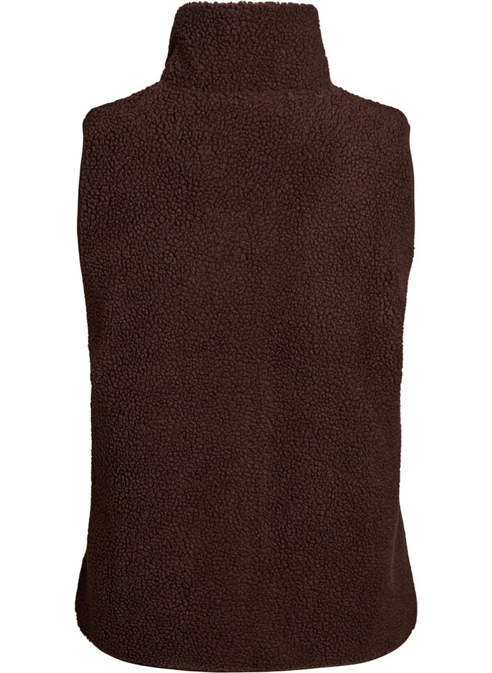 Teddy fleece vest med glidelås og lommer, Brun, Packshot image number 1