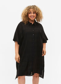Lang skjorte av viskose med struktur, Black, Model