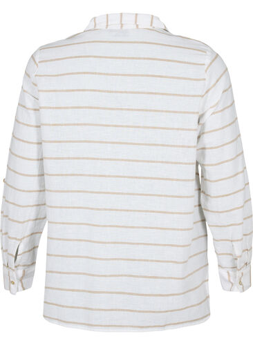 Skjortebluse med knappelukking, White Taupe Stripe, Packshot image number 1