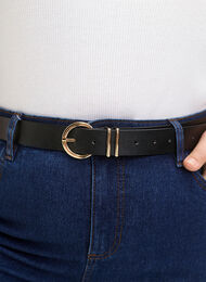Belte i imitert skinn med gullfarget spenne, Black w. Gold Buckle, Model
