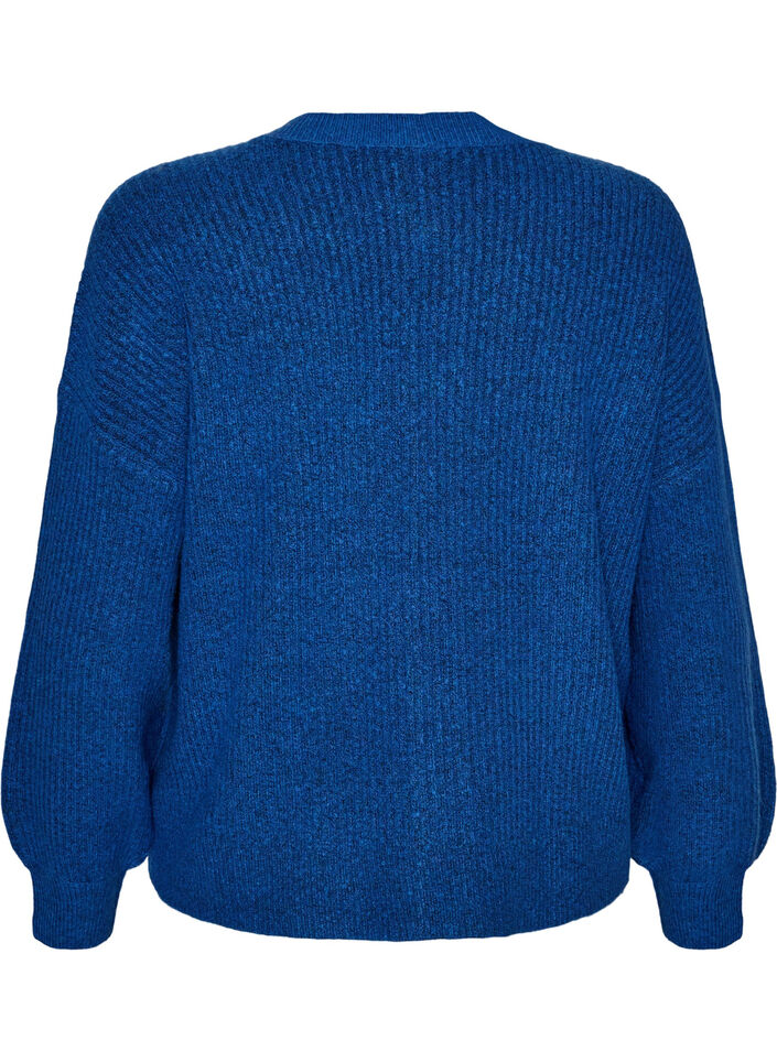 Ribbestrikket cardigan med knapper, Bl&aring;, Packshot image number 1