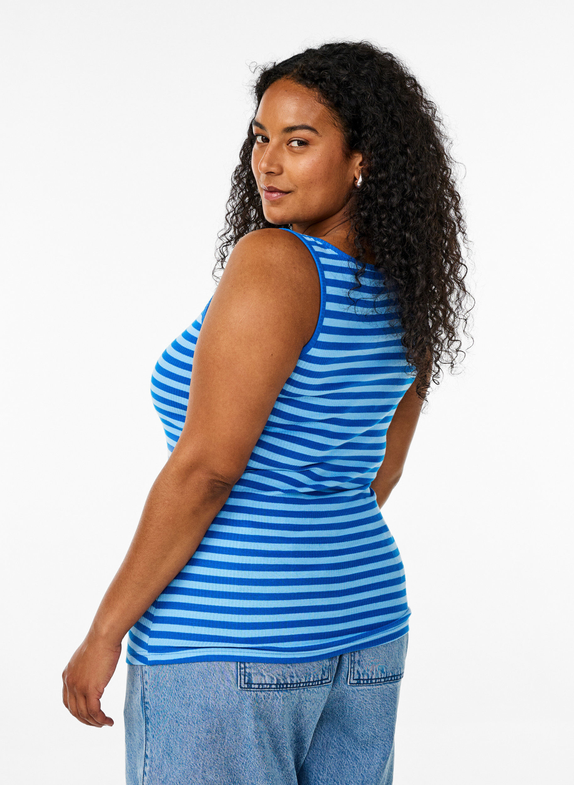 ZizziStripete ribbestrikket singlet, Bl&aring;, Model image number 2